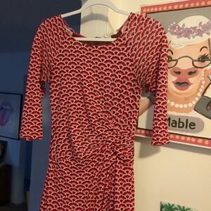 BODEN US 6 L Jersey Midi Dress Lined Faux WRAP Geometric 1/2 Sleeve